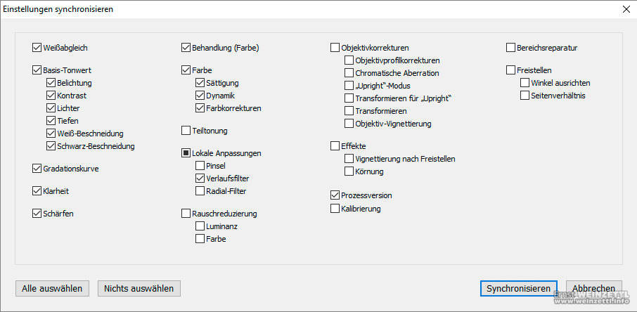 Häufig genutzte Einstellungen zur Synchronisation