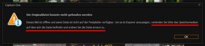 Capture One Bild Offline Error