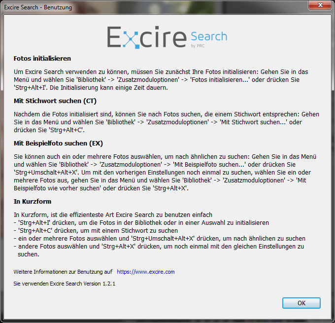 Startbildschirm von Excire