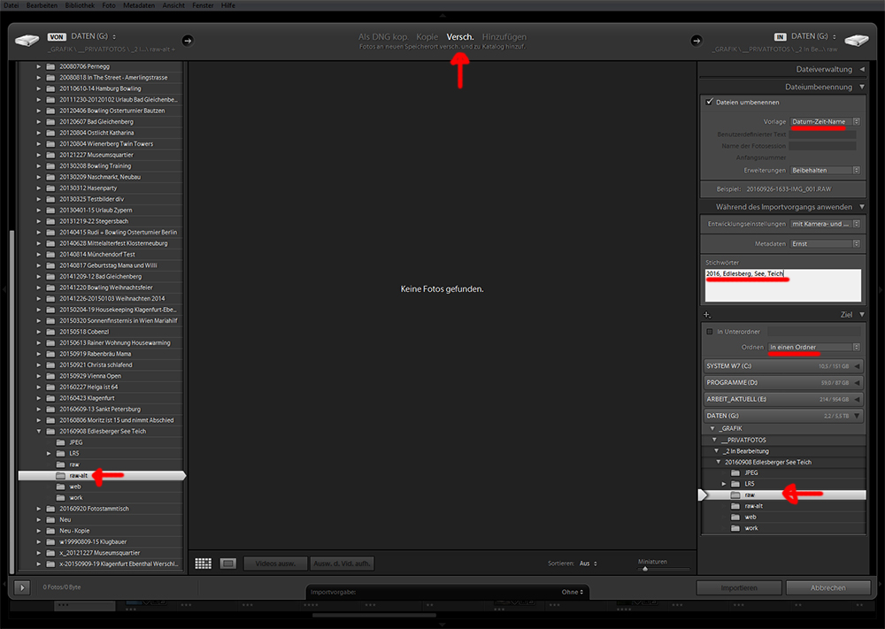 Importeinstellungen für Lightroom