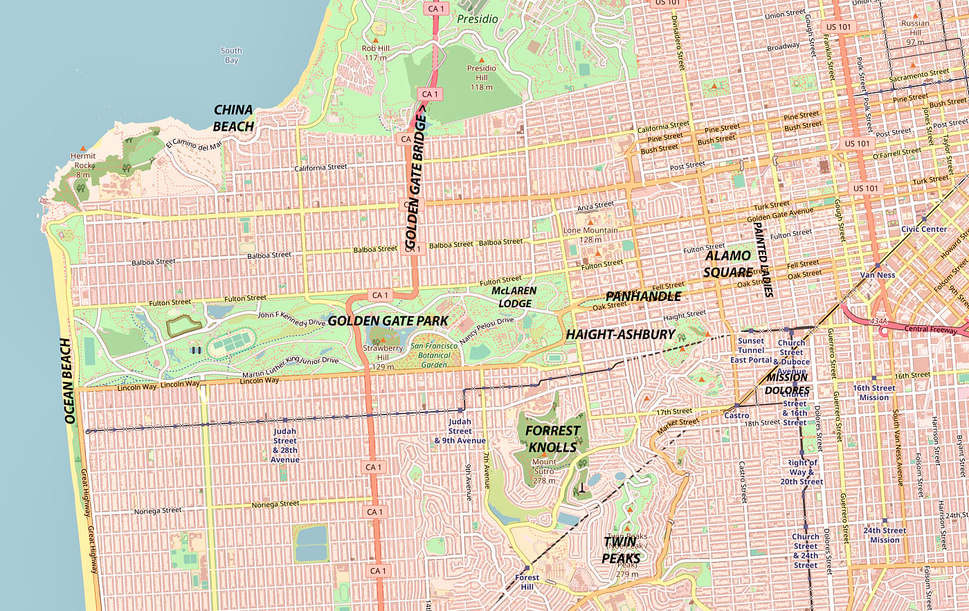 Map of San Francisco-Alamo Square bis Twin Peaks