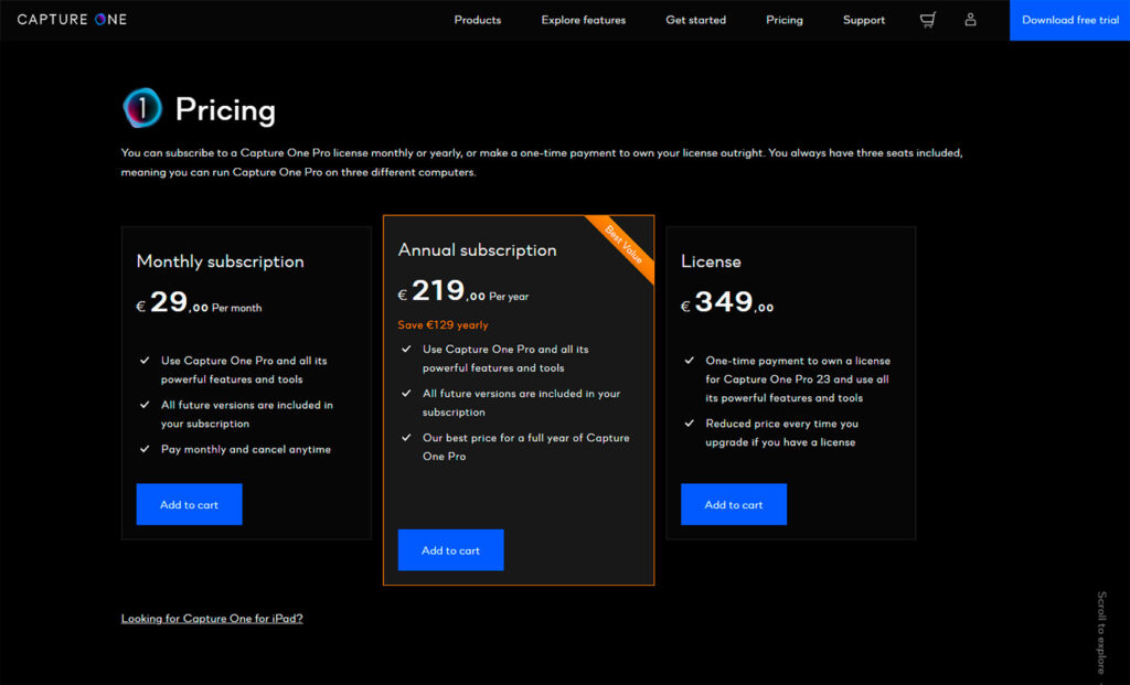 Capture One Pricing
