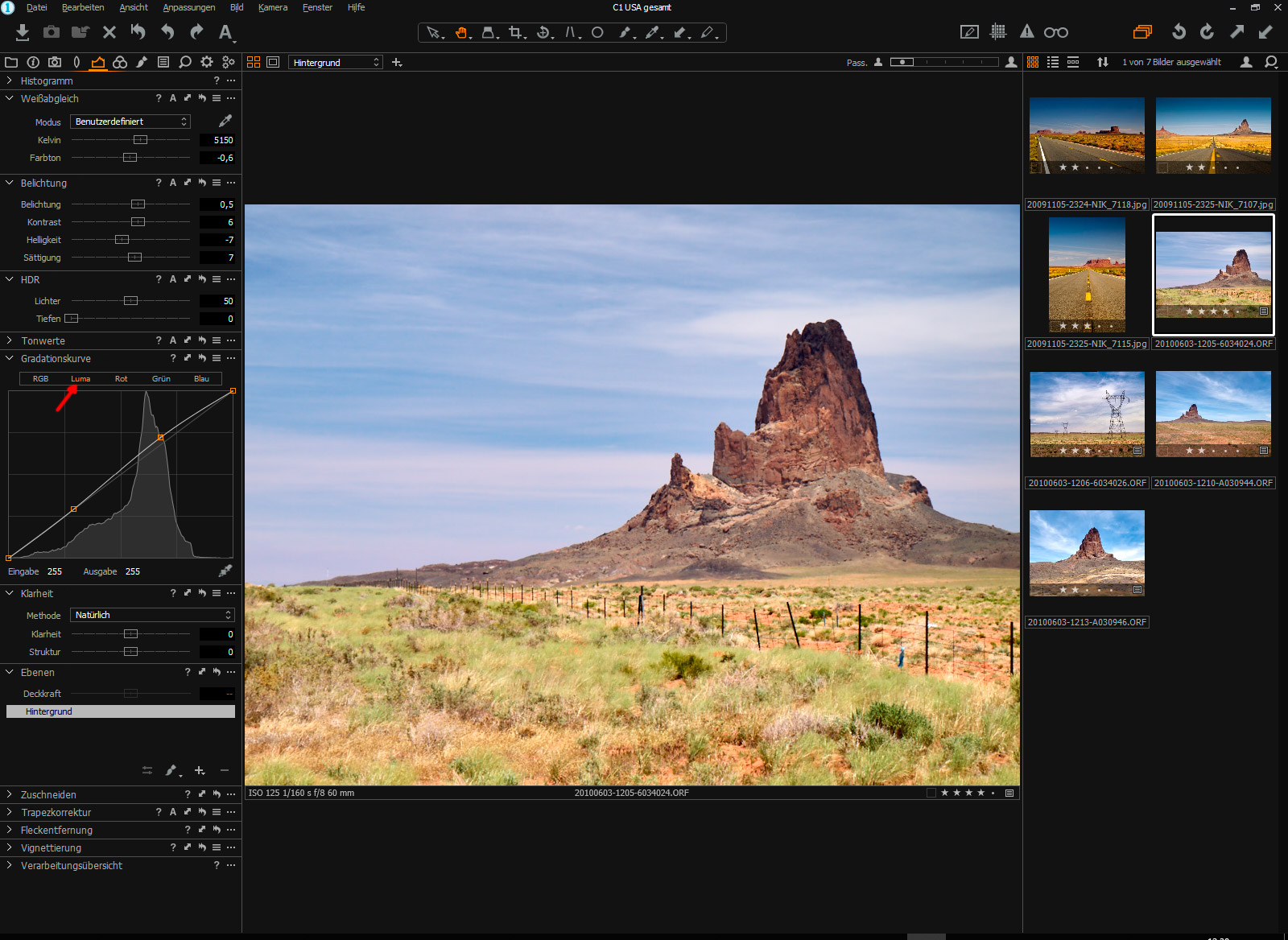 Capture One Anpassungen Gradationskurve