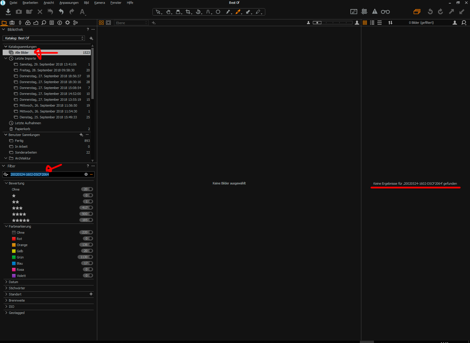 Capture One Datenbank Defekt 1