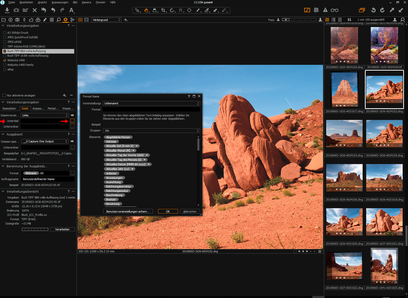 Capture One Exporteinstellungen Untertitel