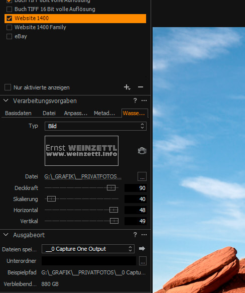 Capture One Exporteinstellungen Wasserzeichen
