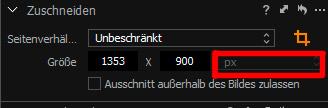 Capture One Zuschneiden - deaktivierte Maßeinheit im Zuscheidewerkzeug