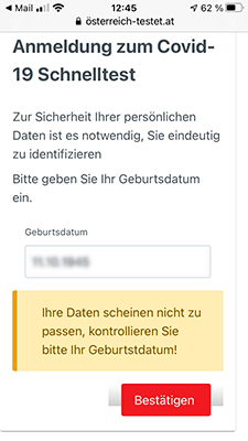 Anmeldung zum Covid-19 Massentest