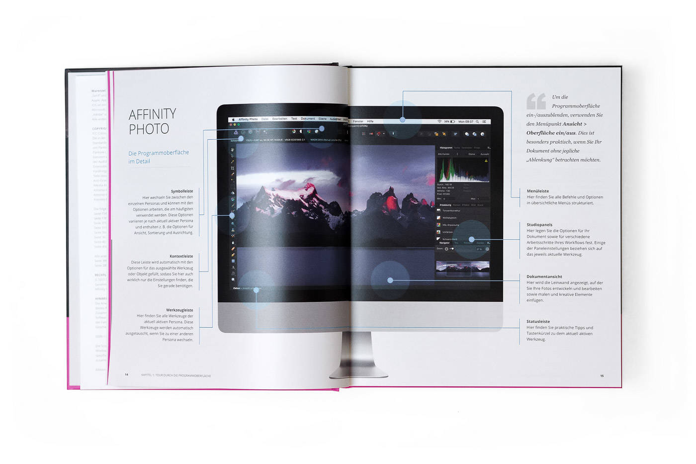 Überblick über die Programmoberfläche von Affinity Photo.