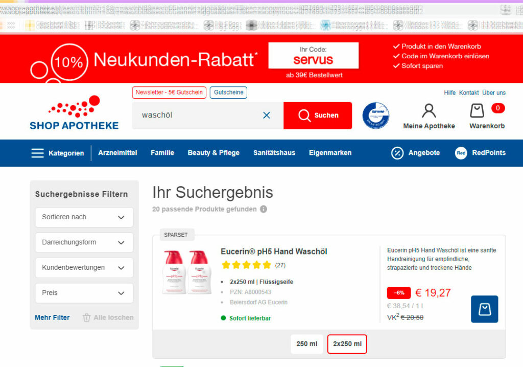 Shop-Apotheke im stinknormalen Chrome-Browser am PC.