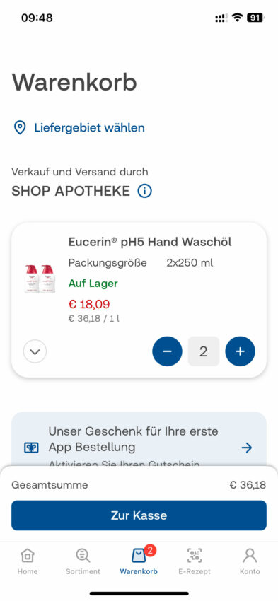 Shop-Apotheke in der App für iOS.